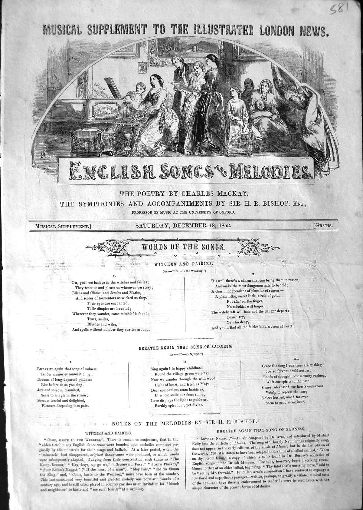 Old Antique Print 1852 English Songs Melodies Sheet Music Breathe Sadness 19th