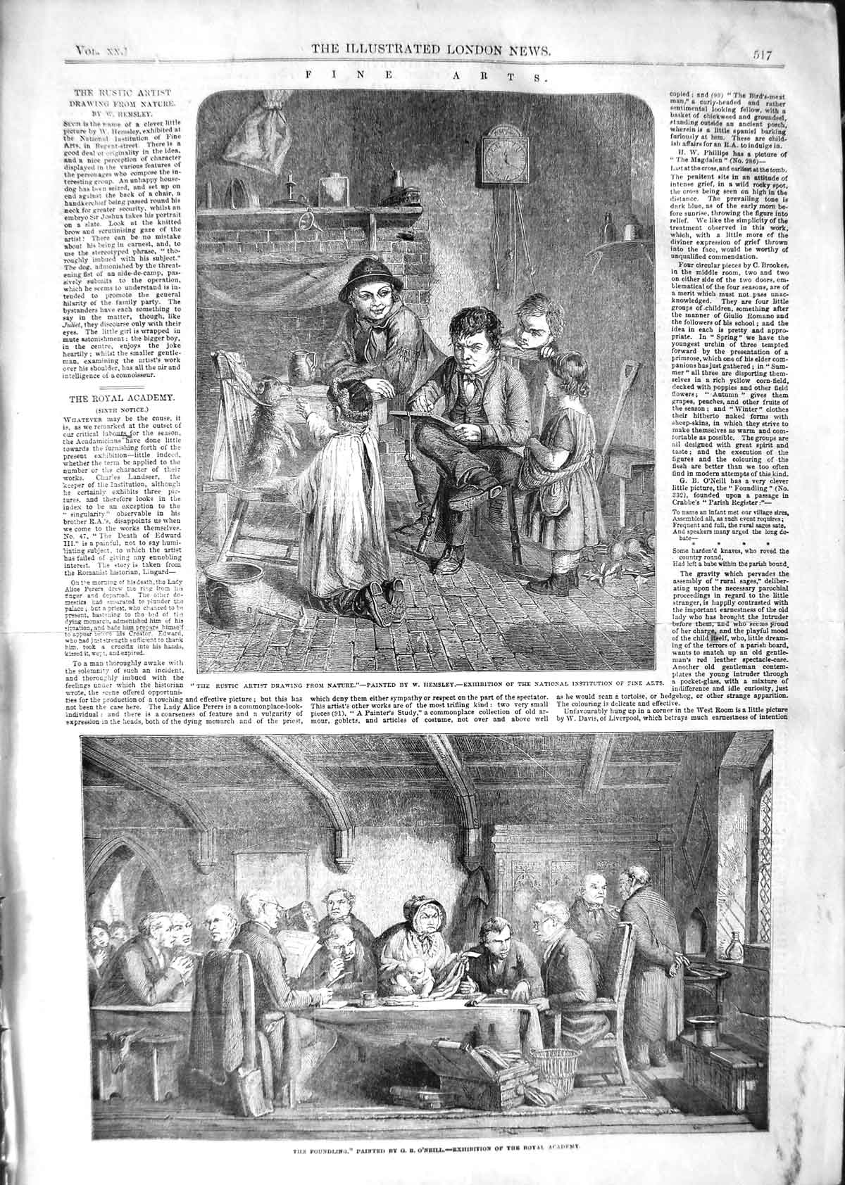 Old Antique Print 1852 Fine Art Hemsley O'Neill Family Painting Academy 19th