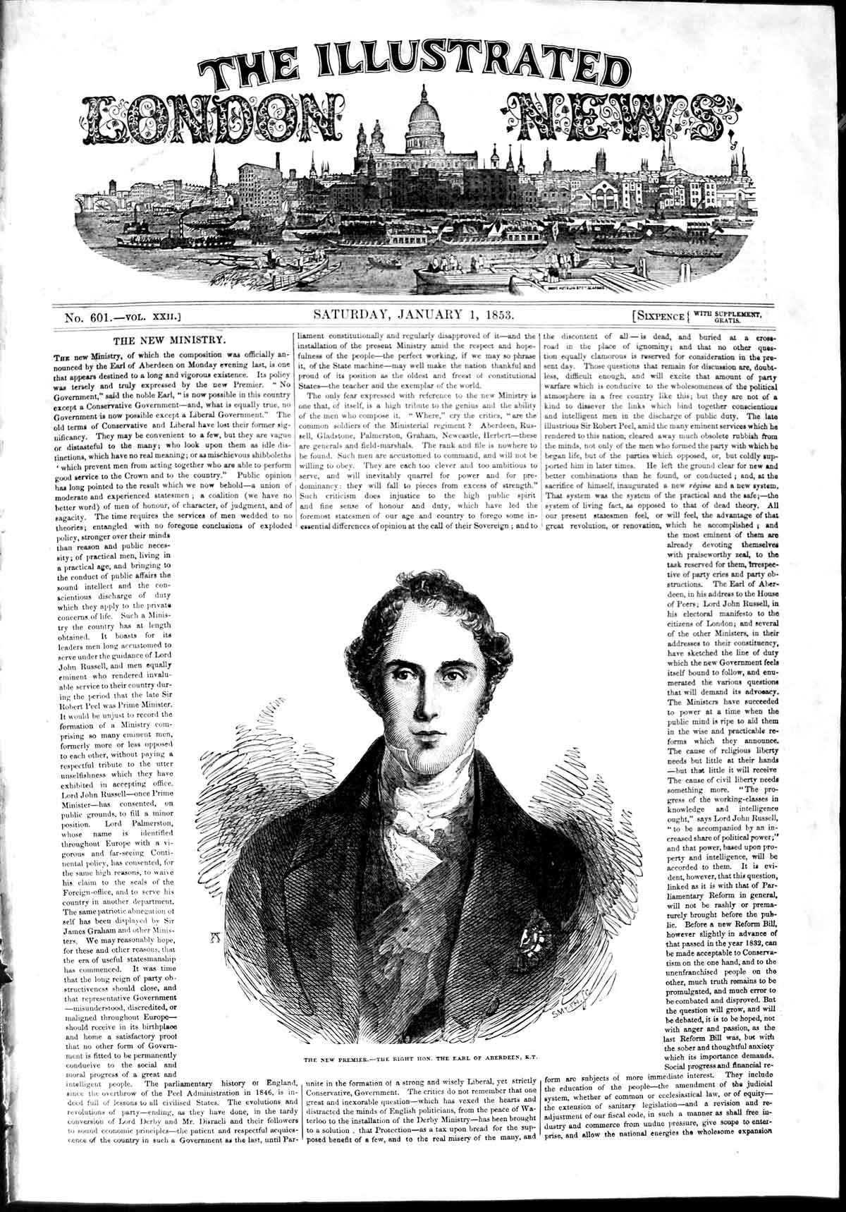 Original Old Antique Print 1853 Portrait Earl Aberdeen New Premier Victorian