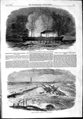 Original Old Antique Print 1853 Burning City Pittsburg American Ship Su 19th