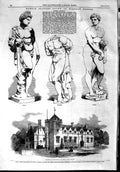 Original Old Antique Print 1853 Statue Windsor Forest Grammar School Lancaster