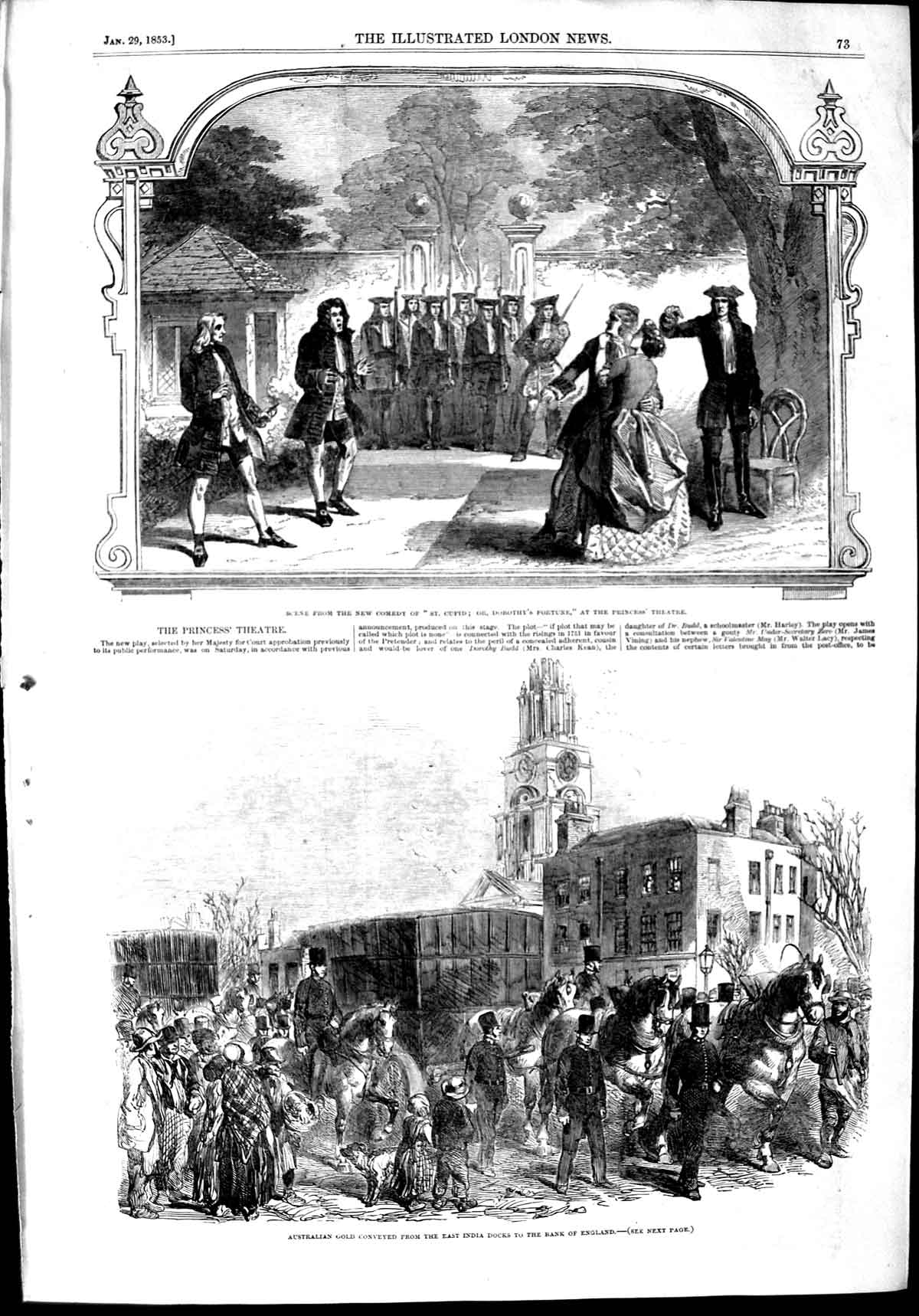 Original Old Antique Print 1853 Cupid Princess Theatre Australia GBank England
