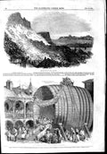 Original Old Antique Print 1853 Fall Cliff Dover Monster Wine Tun Dieppe 19th
