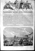 Original Old Antique Print 1853 Bridge Grand Canal Venice Italy Boats Houses