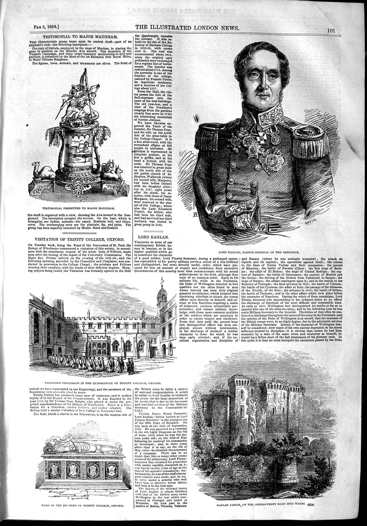 Old Antique Print 1853 Lord Raglan Castle Trinity College Oxford Maugham 19th
