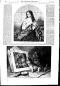 Old Antique Print 1853 Portrait St. Agnes Lady Puppy Dogs Painting Earl 19th
