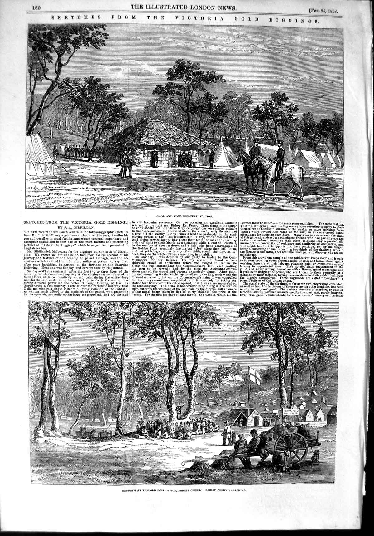 Original Old Antique Print 1853 Victoria GDigging Gaol Bishop Perry Au Victorian