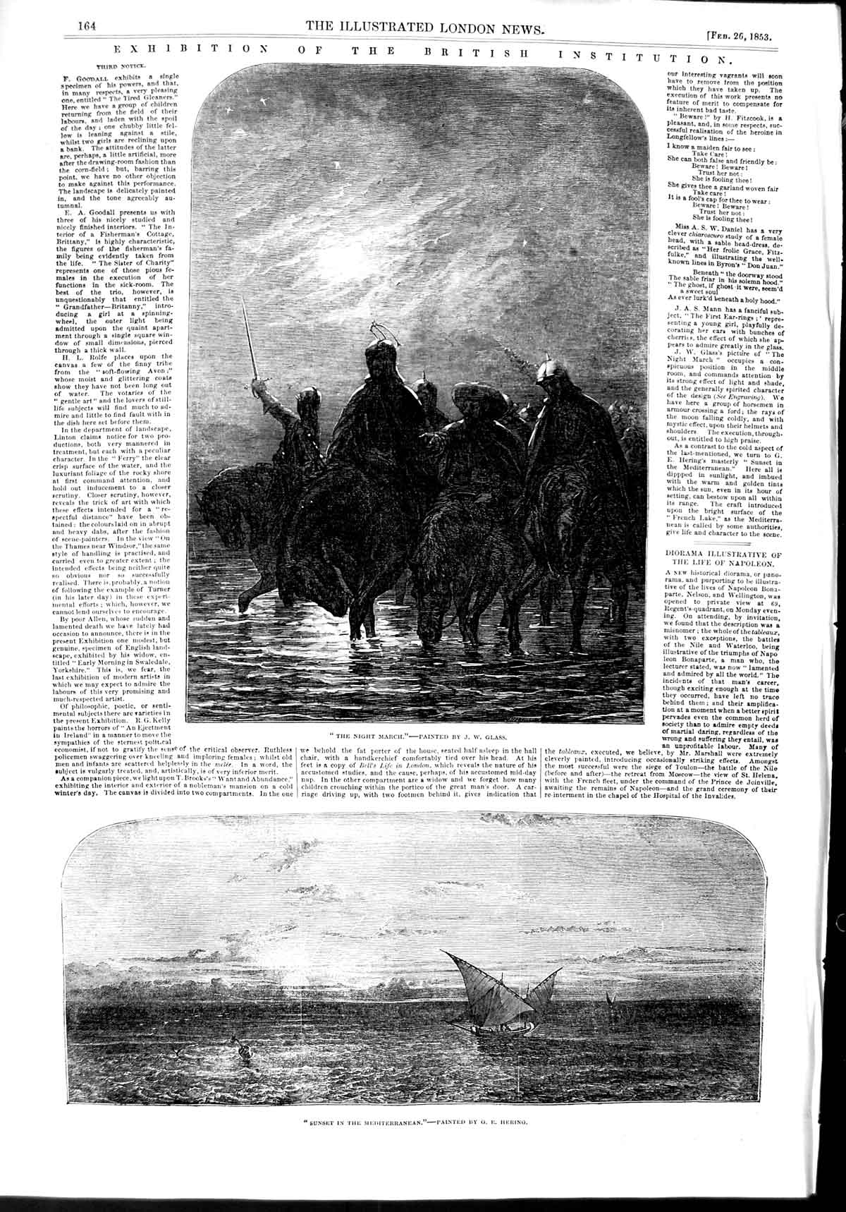 Original Old Antique Print 1853 View Sunset Mediterranean Sier Night Marching