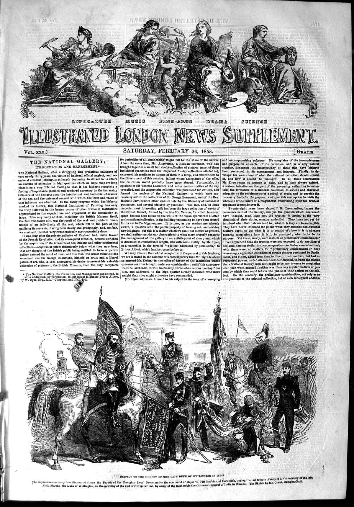 Old Antique Print 1853 Parade Ramghur Major Robbins Dorundah Wellington 19th