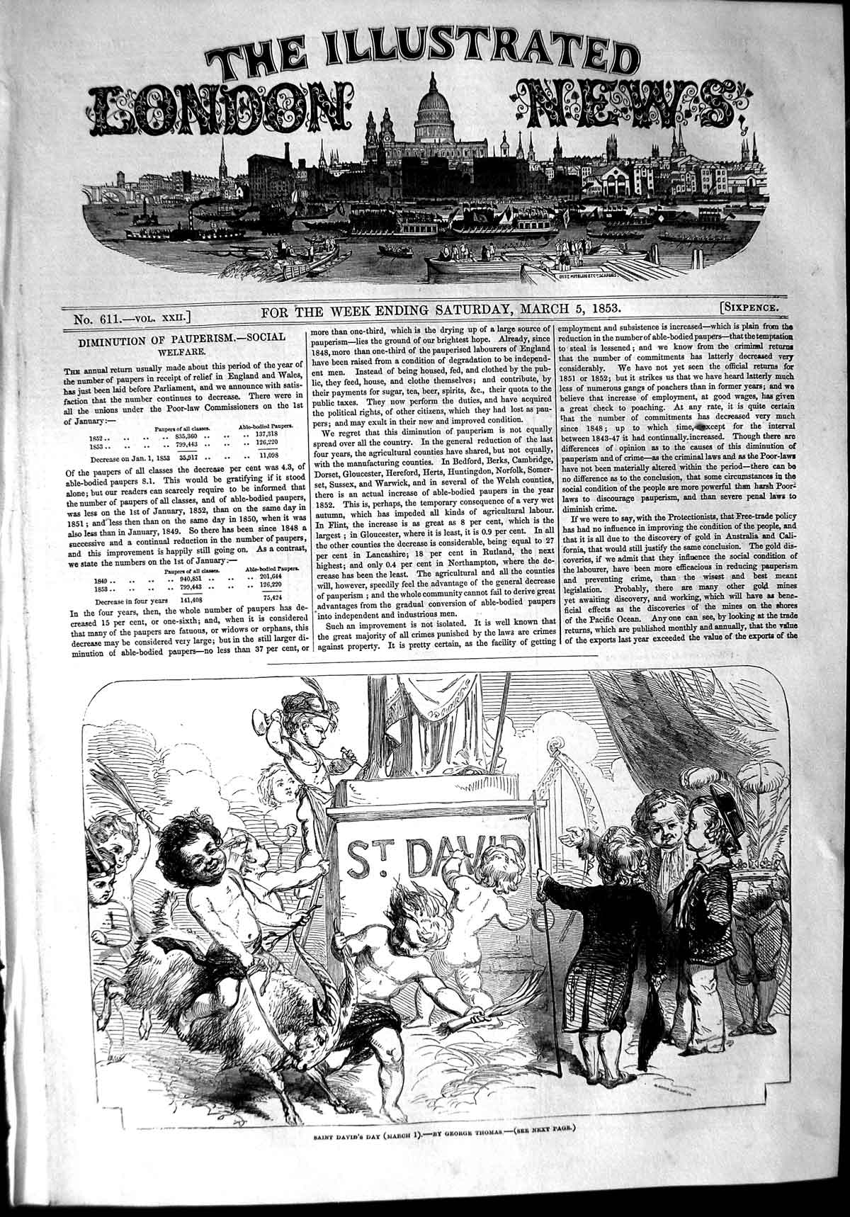 Original Old Antique Print 1853 Saint David'S Day Scene George Thomas Victorian