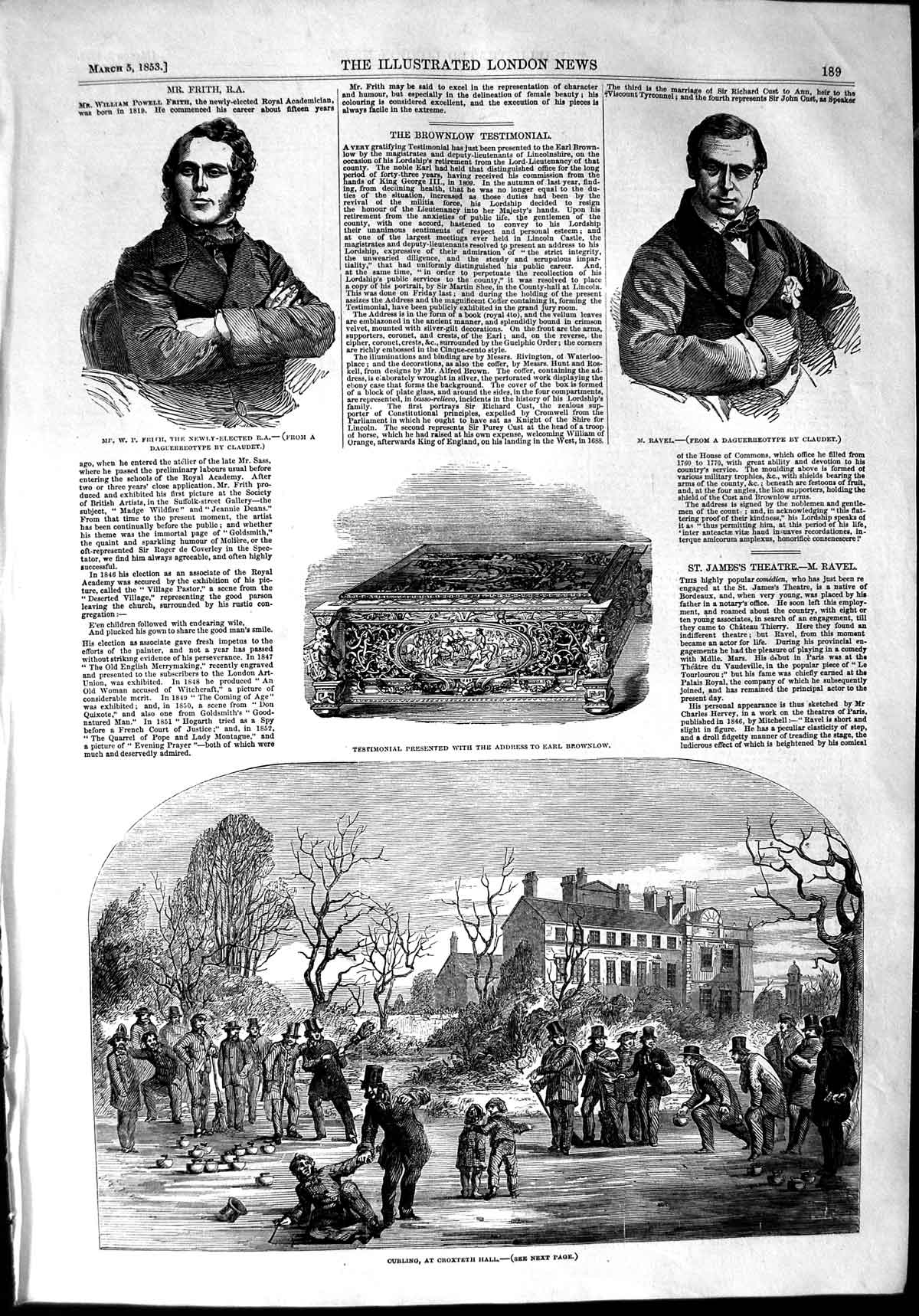 Original Old Antique Print 1853 Frith Ravel Earl Brownlow Curling Croxteth Hall