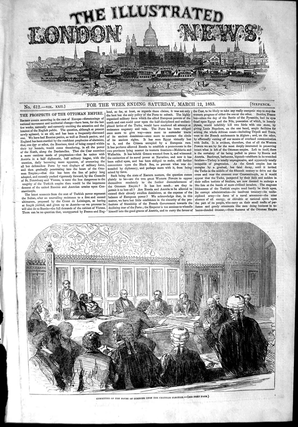 Original Old Antique Print 1853 Committee House Commons Chatham E 19th