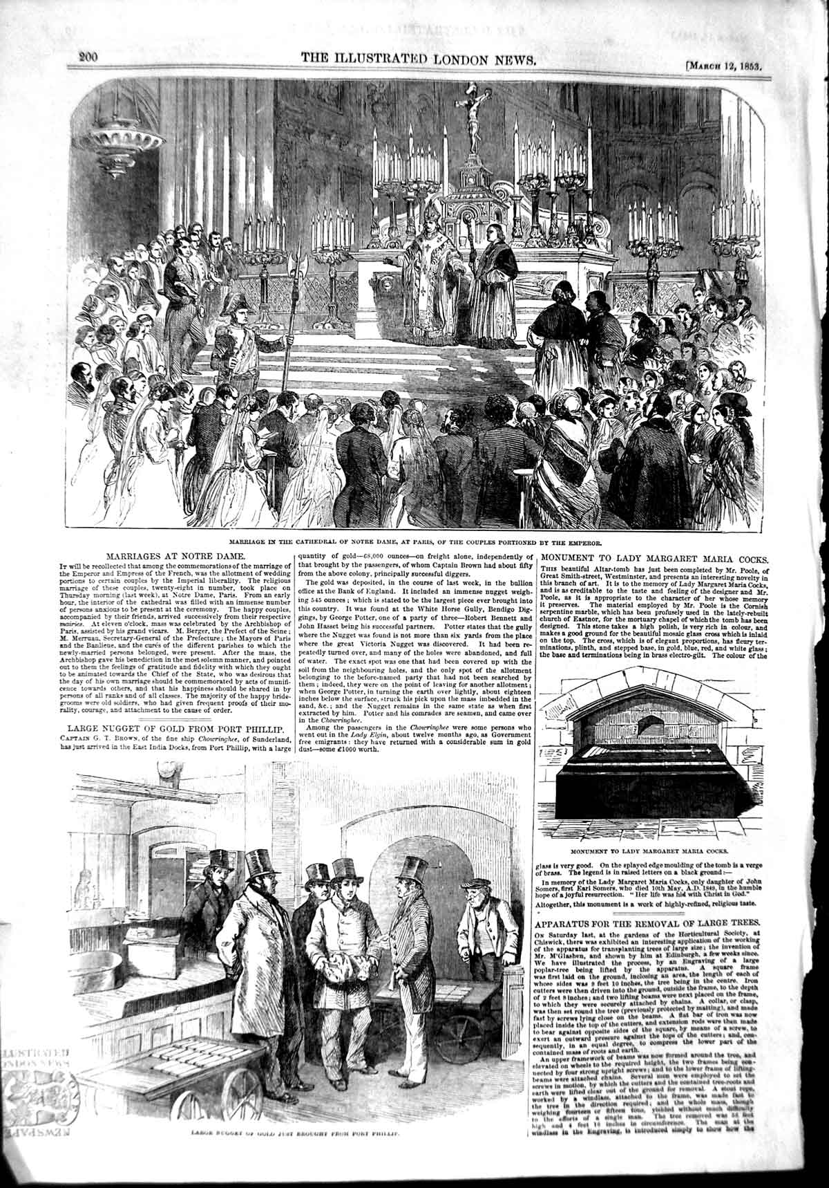 Original Old Antique Print 1853 Marriage Cathedral Notre Dame Paris GPhillip