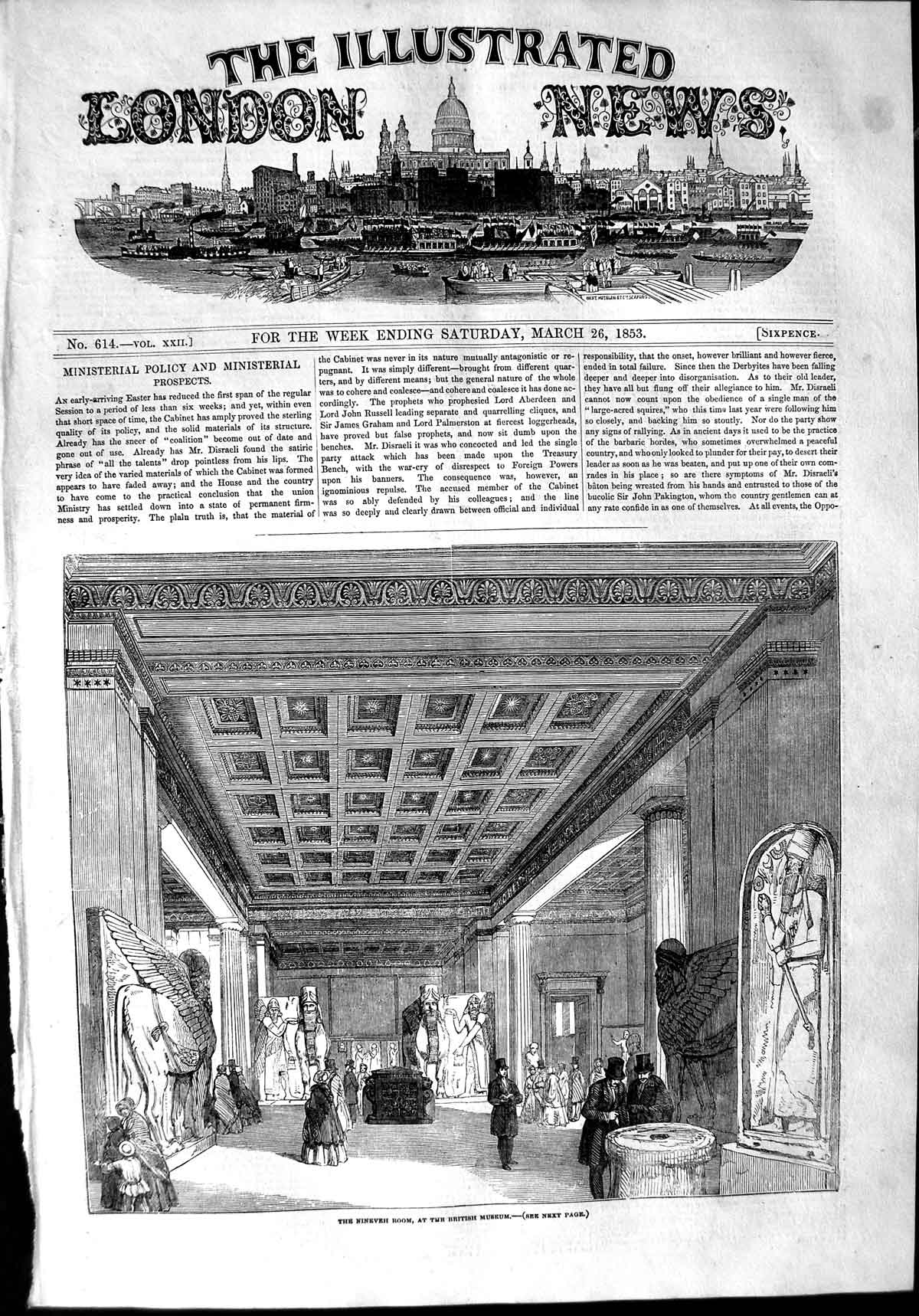 Original Old Antique Print 1853 Nineveh Room British Museum Archi 19th