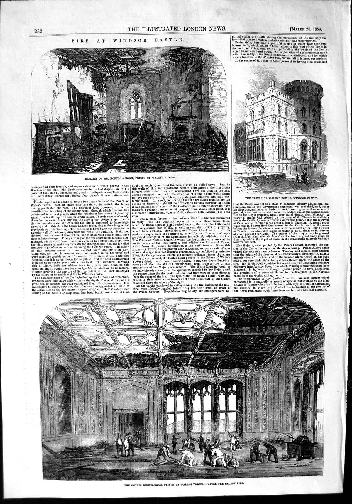 Old Antique Print 1853 Norton'S Prince Wales Tower Windsor Castle Gothic 19th