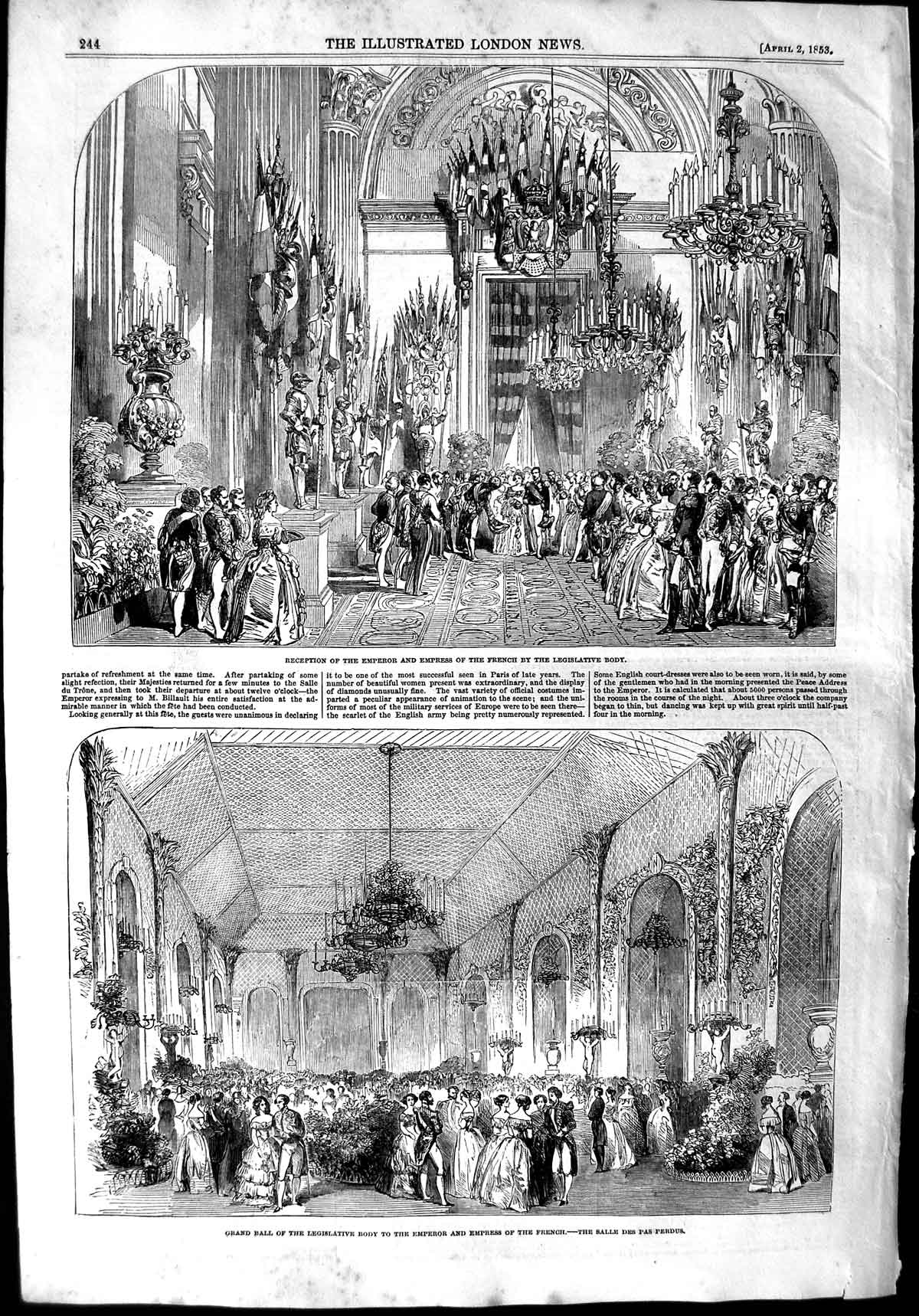 Old Antique Print 1853 Reception Emperor French Legislative Body Perdus 19th