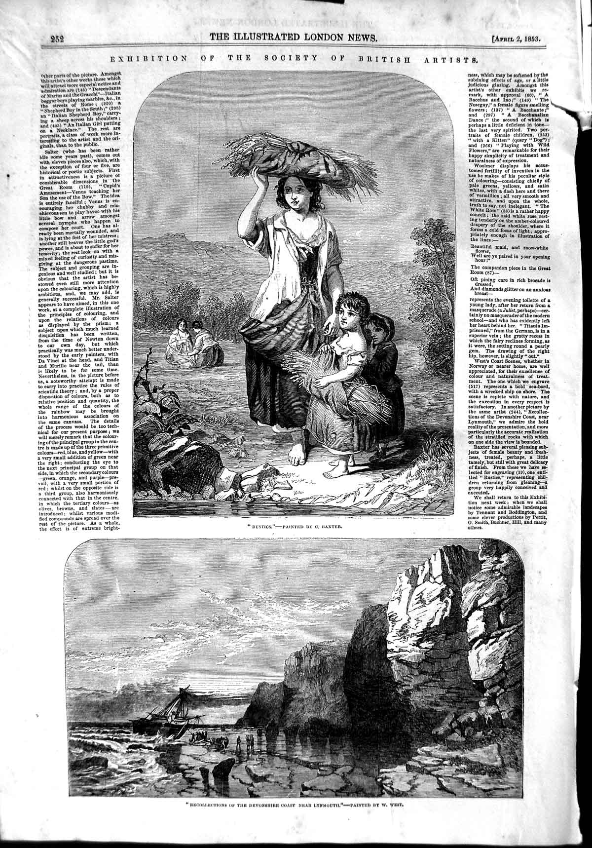 Old Antique Print 1853 Devonshire Coast Lynmouth Ship Wreck Family Farm 19th