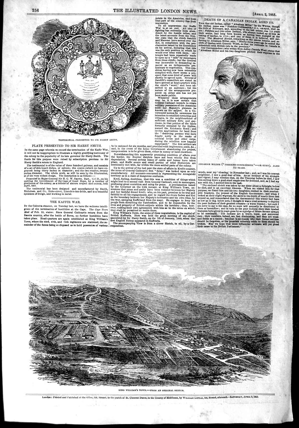Original Old Antique Print 1853 Harry Smith Abraham Miller King William'S Town
