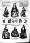 Original Old Antique Print 1853 Lonchamps Ladies Fashion Dresses Bonnets Hats