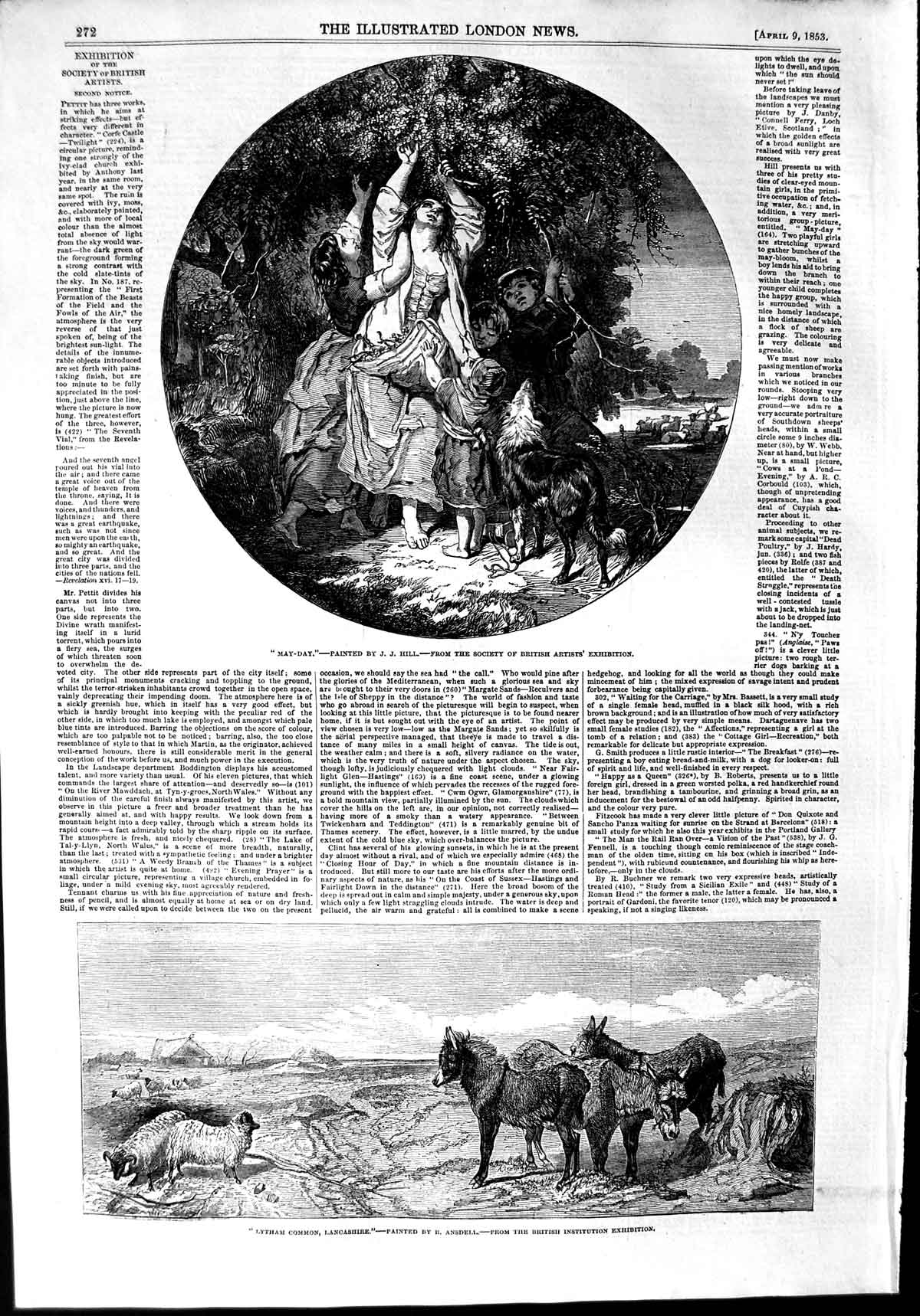 Original Old Antique Print 1853 Lytham Common Lancashire Donkeys May-Day Trees