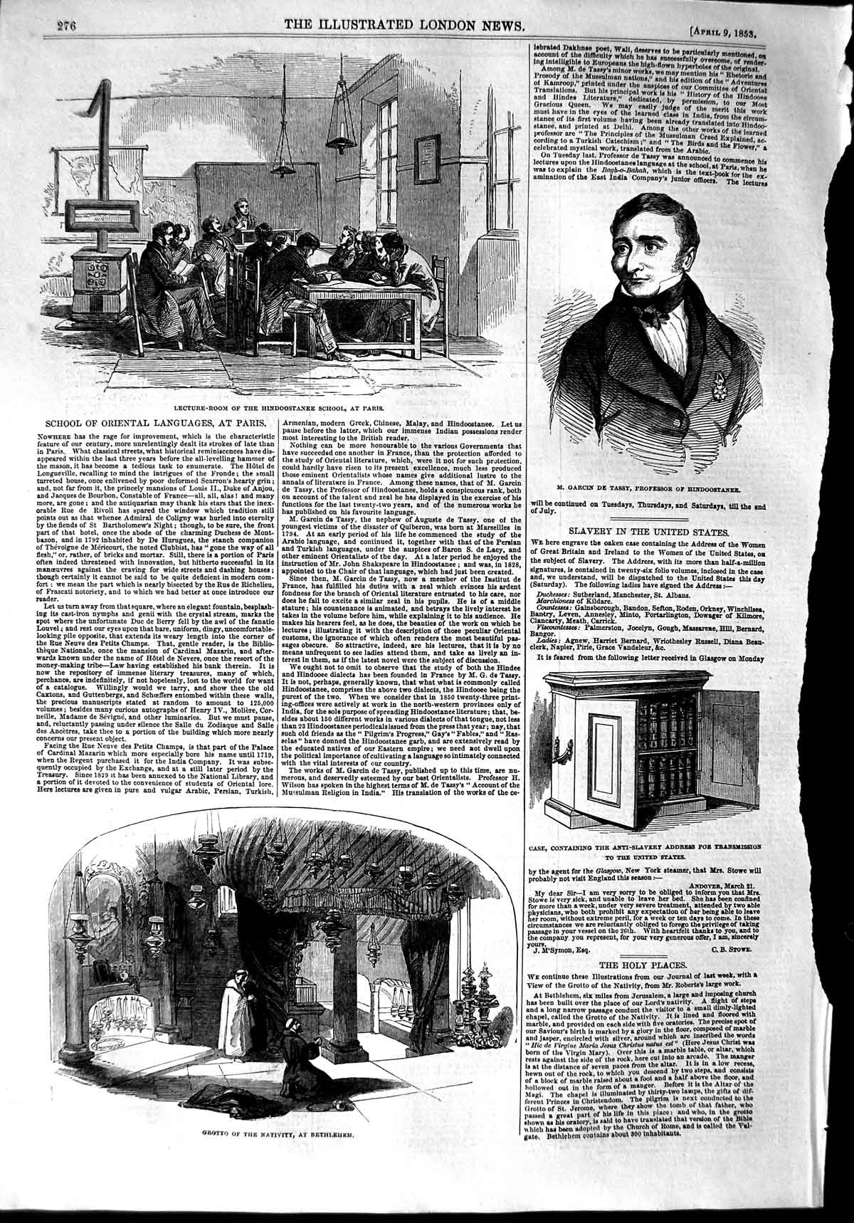 Old Antique Print 1853 Garcin Tassy Grotto Bethlehem Hindoostanee School 19th