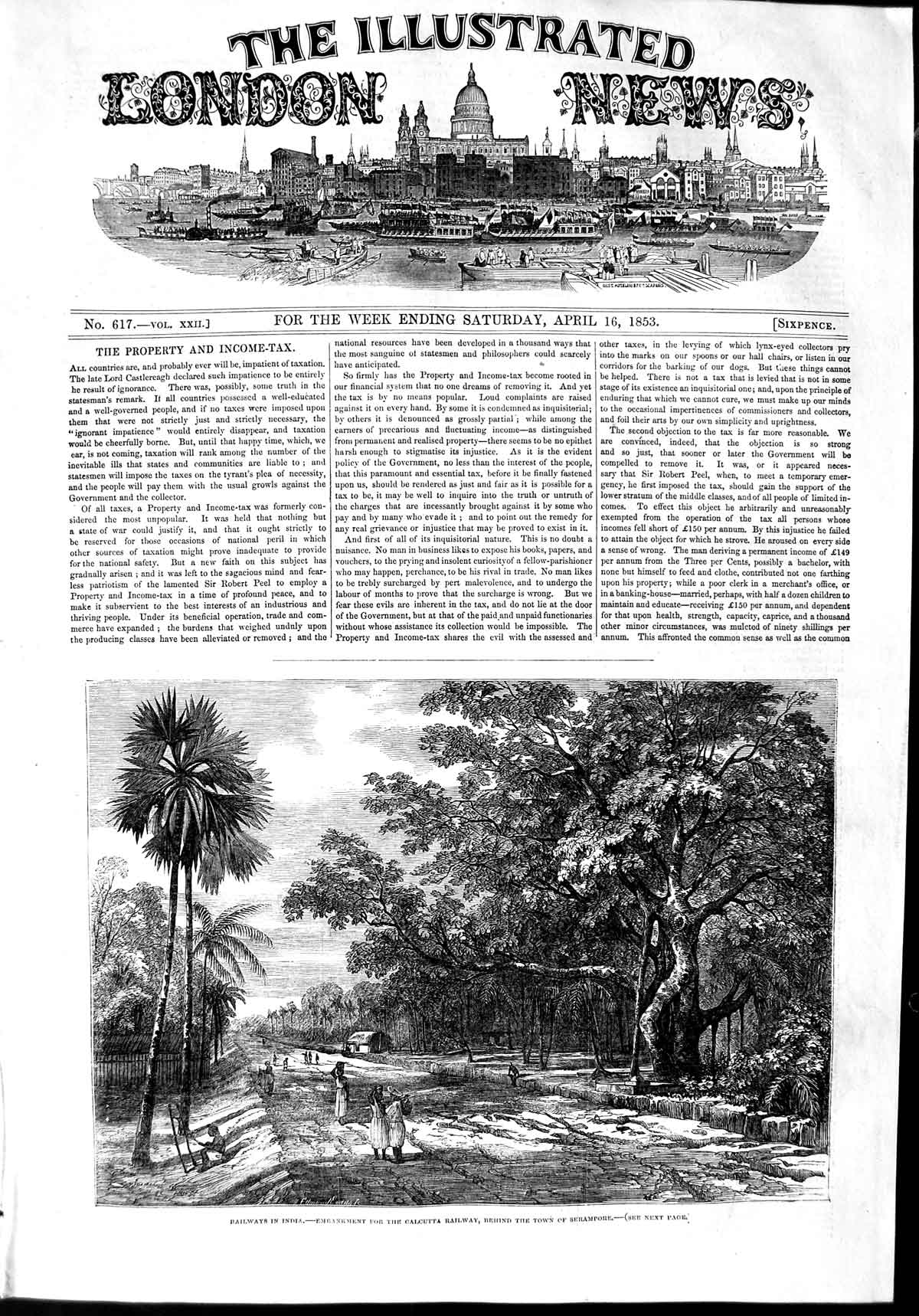 Original Old Antique Print 1853 Railways India Calcutta Railway Town Serampore