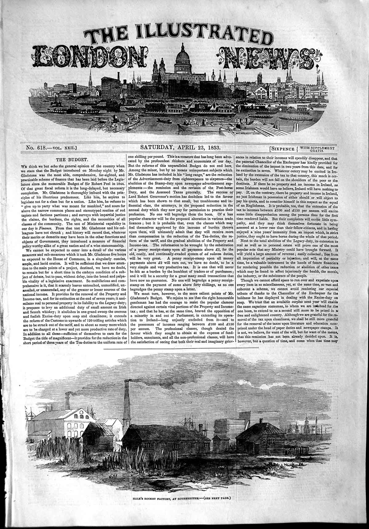 Original Old Antique Print 1853 Hale'S Rocket Factory Rotherhithe Manufactory