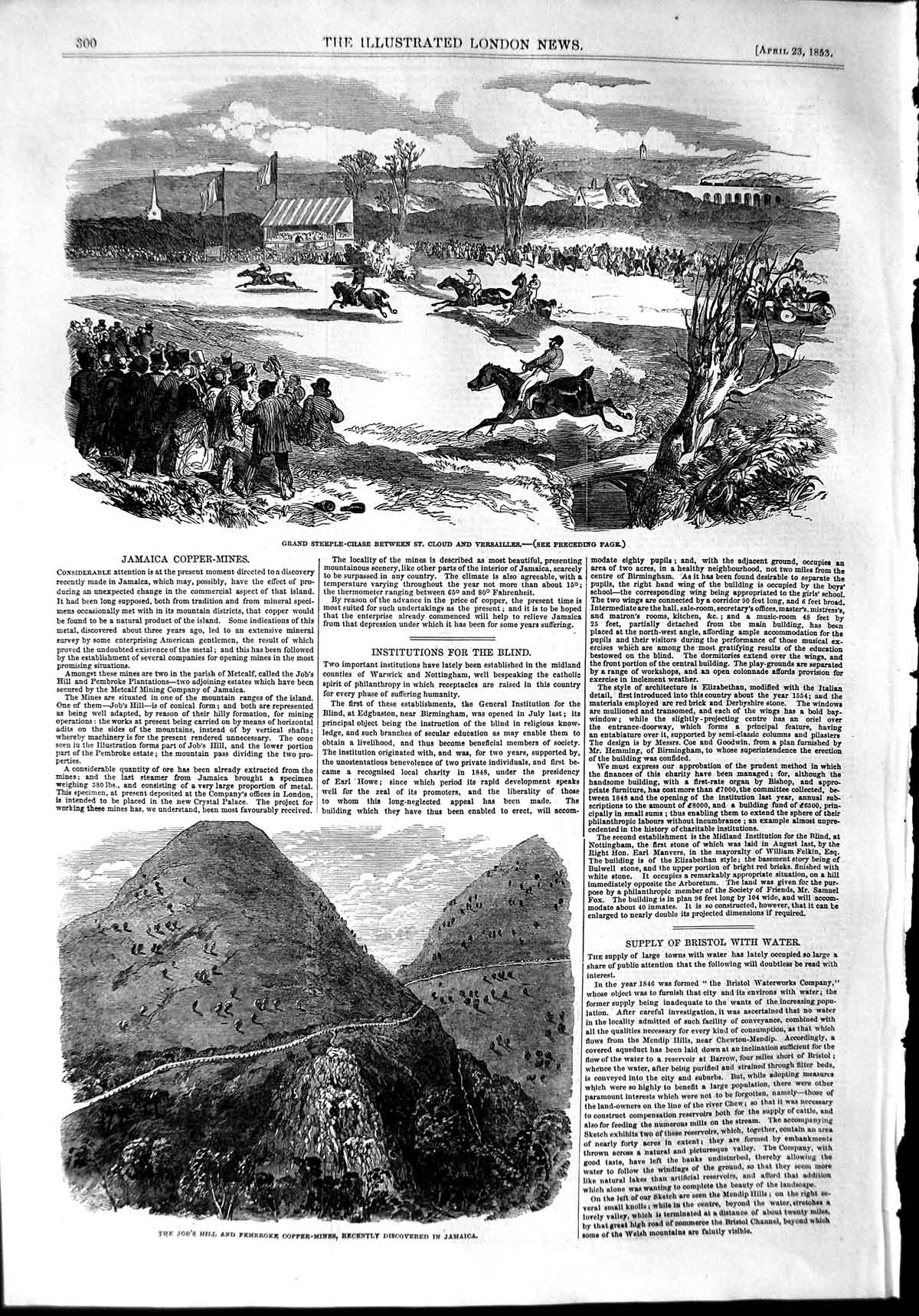 Old Antique Print 1853 Horses Cloud Versailles Job'S Copper Mine Jamaica 19th