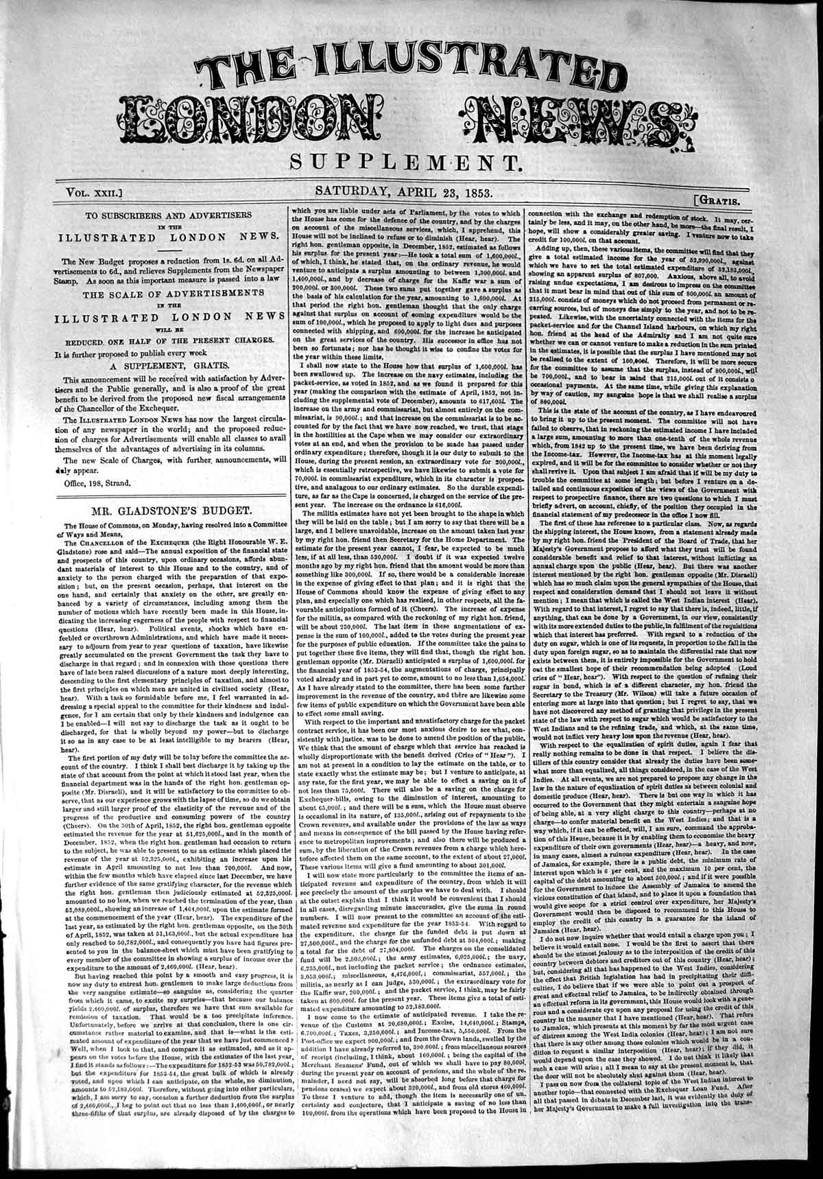 Original Old Antique Print 1853 Four Pages Mr Gladstone Budget London News 19th