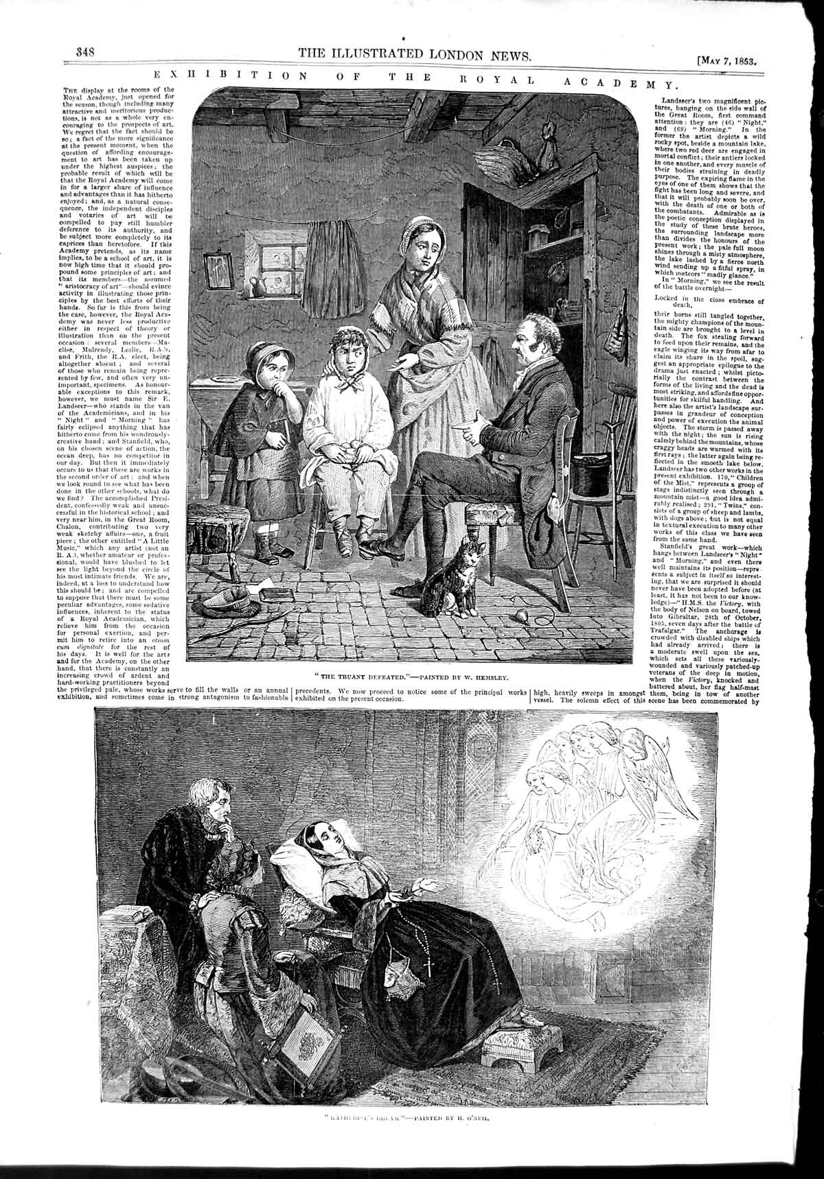 Original Old Antique Print 1853 Family Home Children Truant Katherine Sleeping