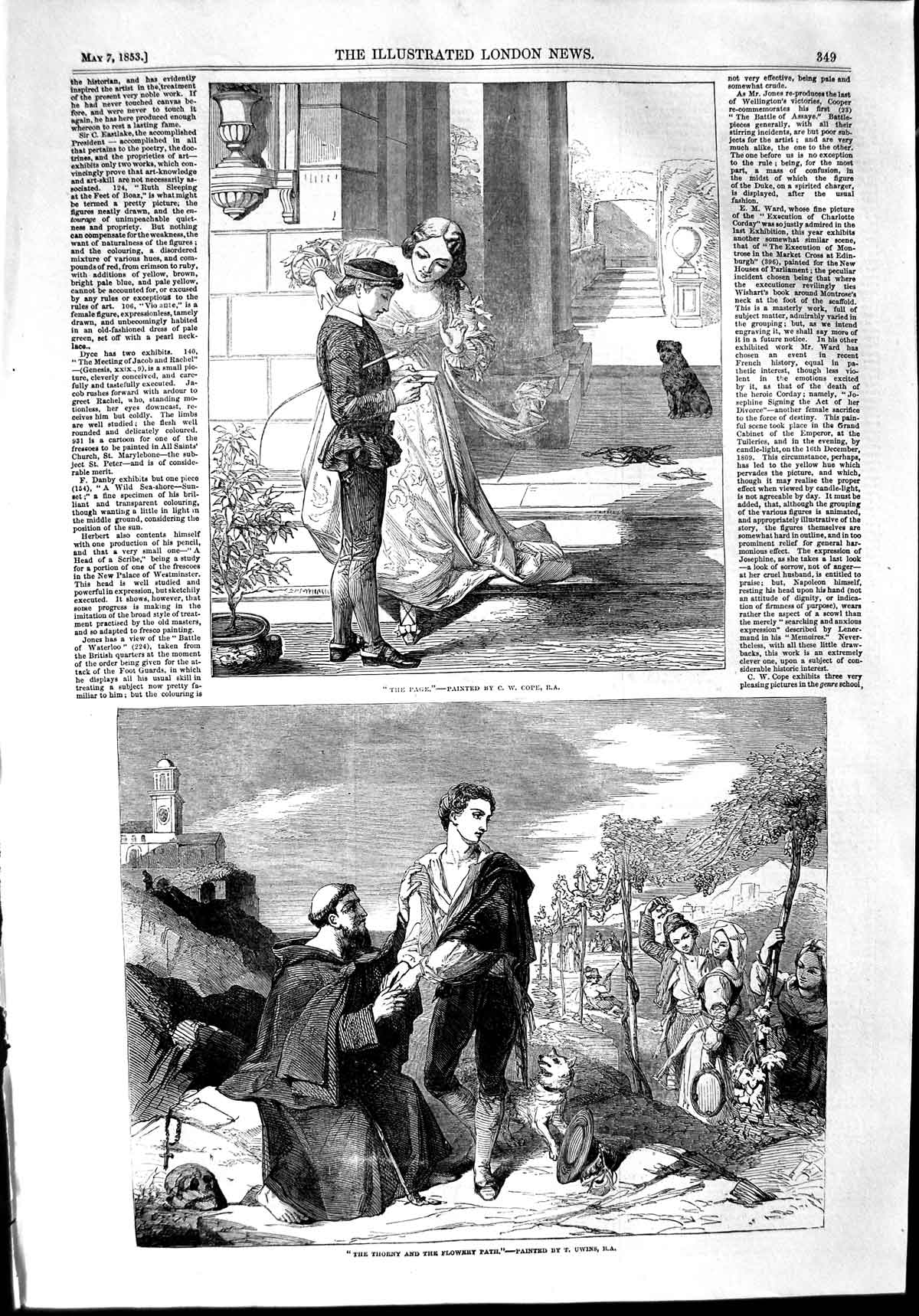 Original Old Antique Print 1853 Scene Thornu Flowery Path Children Cope Uwins