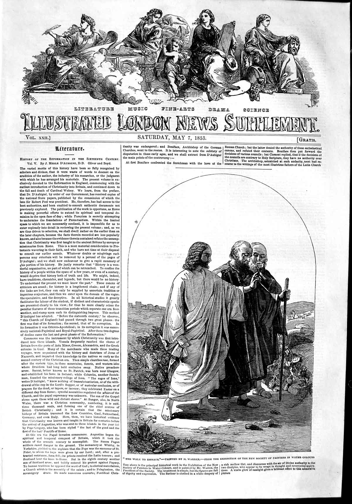Original Old Antique Print 1853 Scene Walk Emmaus Men Warren 19th
