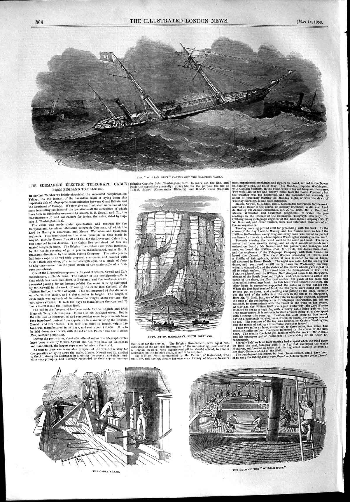Old Antique Print 1853 Cave Margaret Foreland William Hutt Ship Electric 19th