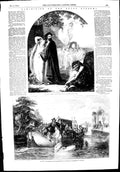 Original Old Antique Print 1853 Art Scene Tempest River Boat King Charles Swans
