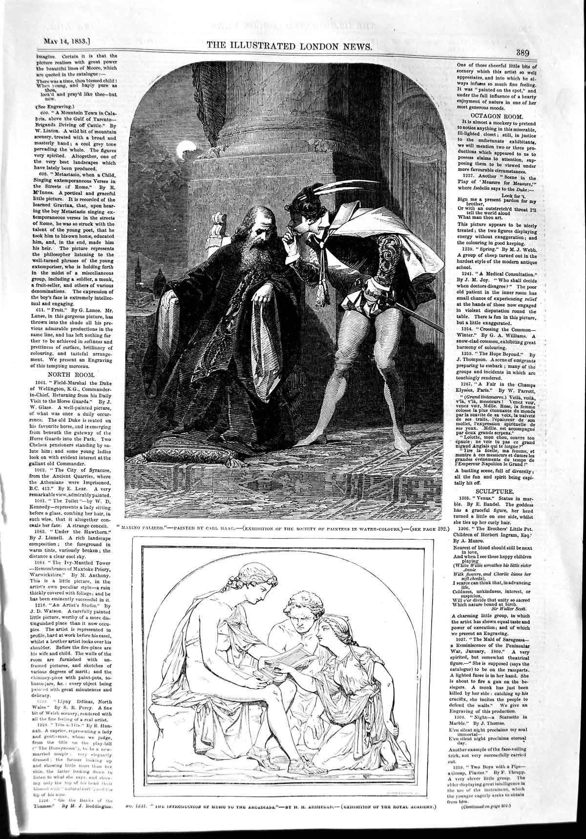 Original Old Antique Print 1853 Marino Faliero Carl Haag Music Arcadians Art