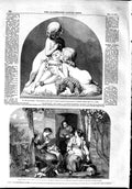 Original Old Antique Print 1853 Family Scene Straw Plaiting Albans Sculpture