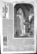Old Antique Print 1853 Boston Church Gas Standard Bench End Architecture 19th