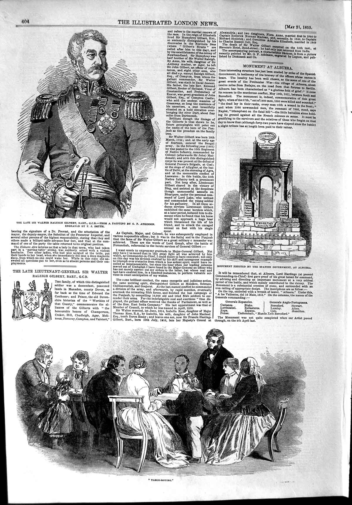 Old Antique Print 1853 Sir Walter Raleigh Gilbert Albuera Monument Family 19th