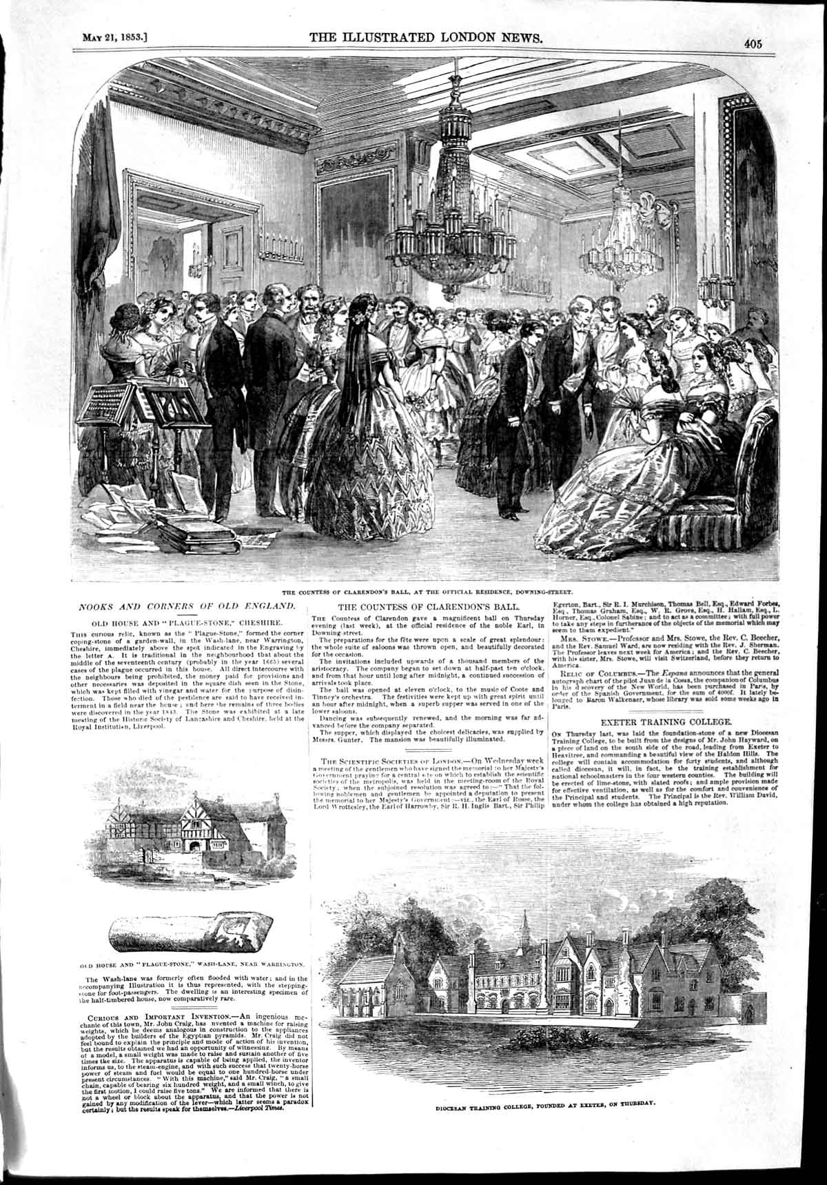 Original Old Antique Print 1853 Countess Clarendon Ball Downing Street Diocesan