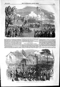 Old Antique Print 1853 Lisbon Railway Queen Portugal Lord Londesborough 19th