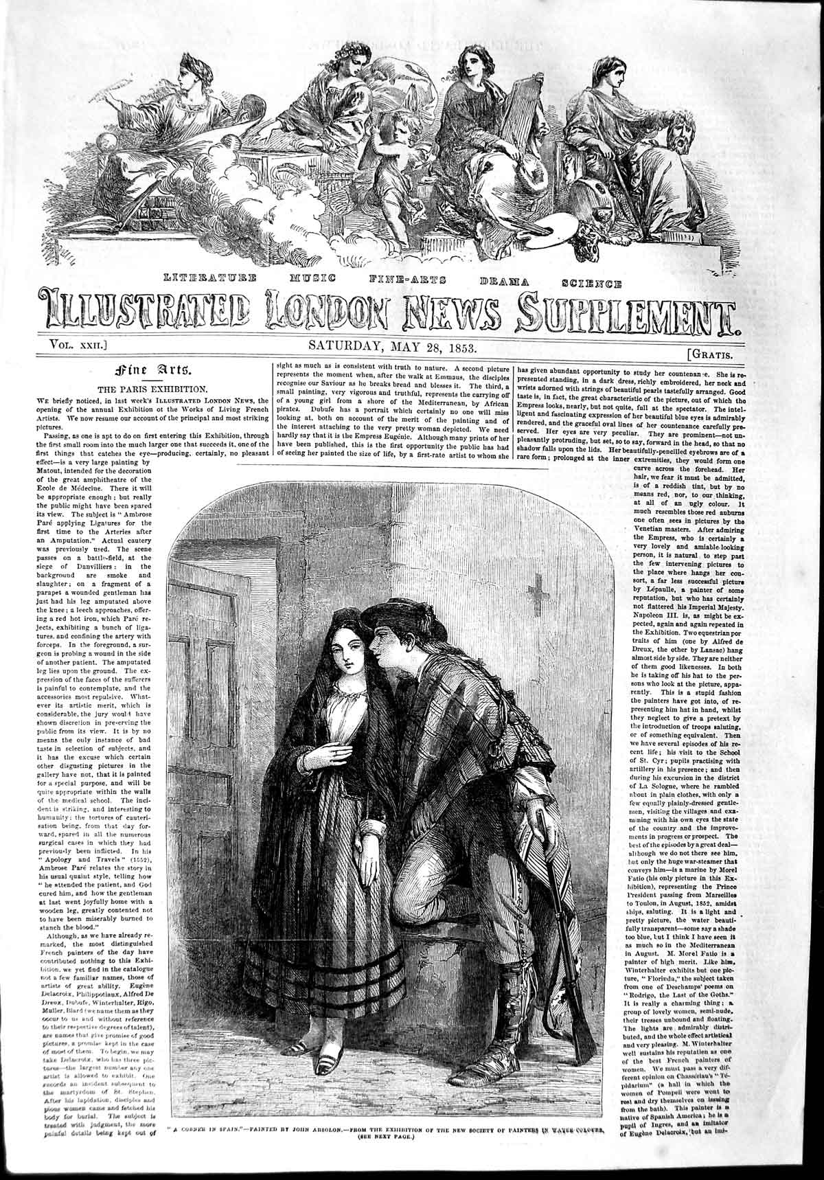 Old Antique Print 1853 Street Scene Spain Man Lady Romance John Absolon 19th