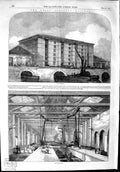 Original Old Antique Print 1853 Great Northern Railway Granary Goods Shed 19th