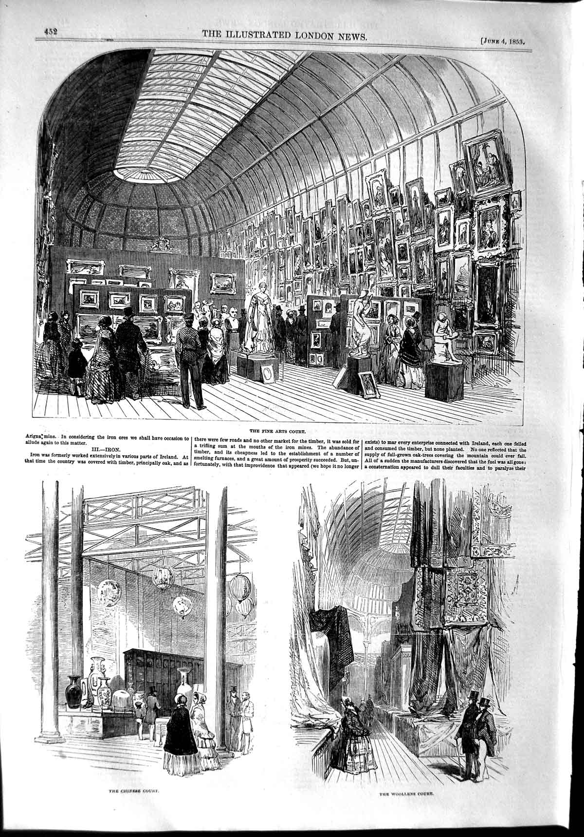 Original Old Antique Print 1853 Exhibition Fine Art Court Chinese Woollens 19th