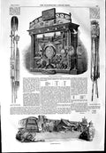 Old Antique Print 1853 Japanese Temple Spear Umbrella Banners Exhibition 19th