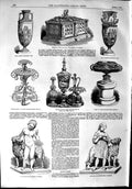 Original Old Antique Print 1853 Casket Irish Bog-Oak Porcelain Vase Coalbr 19th