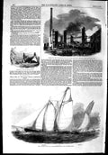 Original Old Antique Print 1853 Thames Yacht Club Sverige Rosalind Gutta Percha