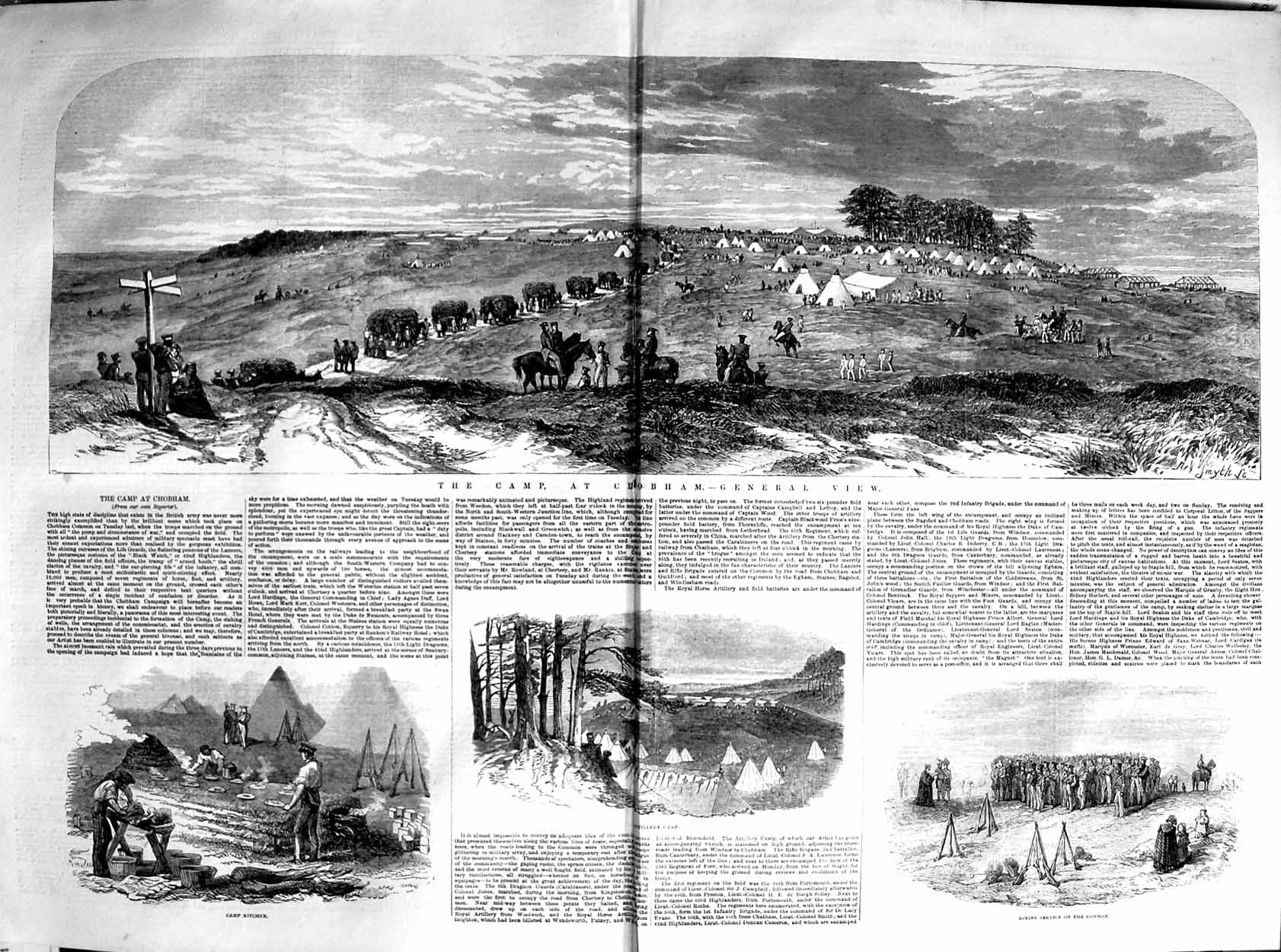 Original Old Antique Print 1853 War Camp Cobham Artillery Kitchen Tents Siers