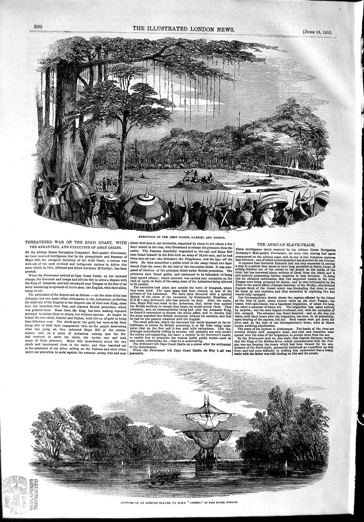 Old Antique Print 1853 Assin Chiefs Gabriel Chiboo African Slaver Linnet 19th