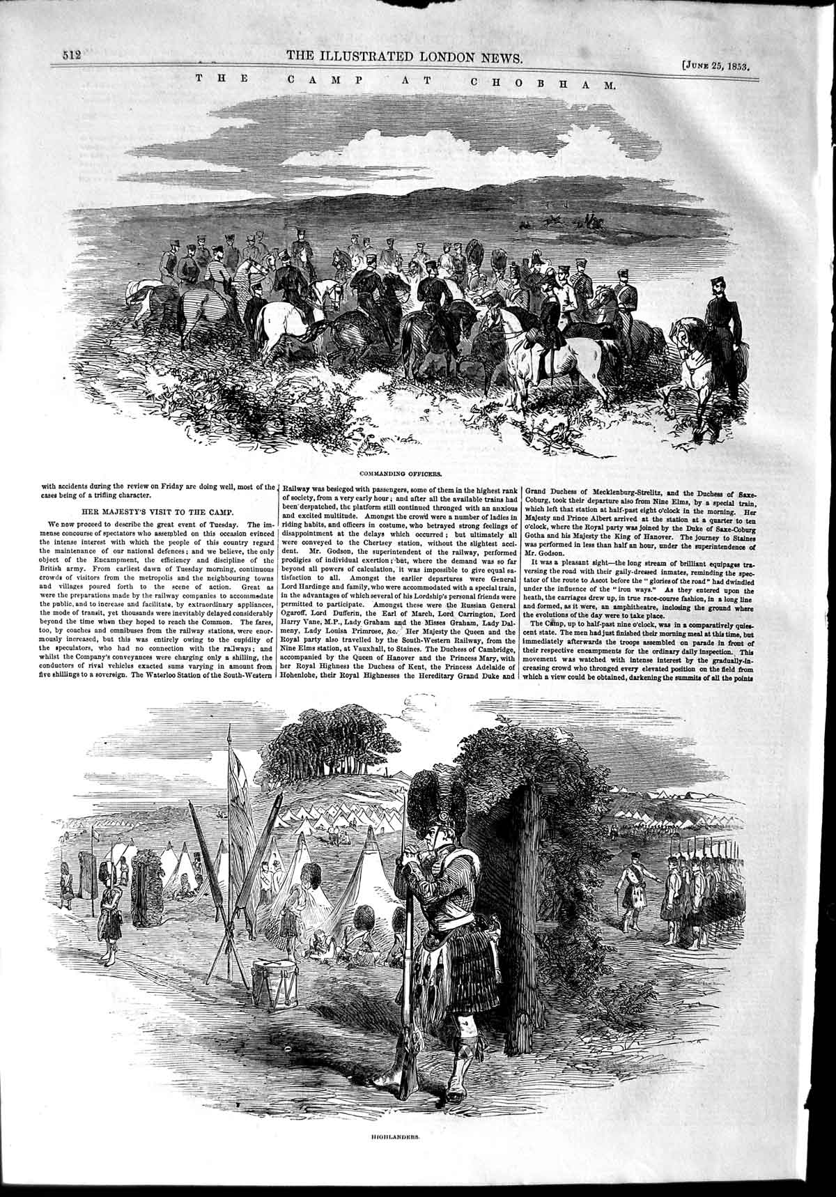 Original Old Antique Print 1853 Camp Cobham Highlanders Siers Rifle Brig 19th