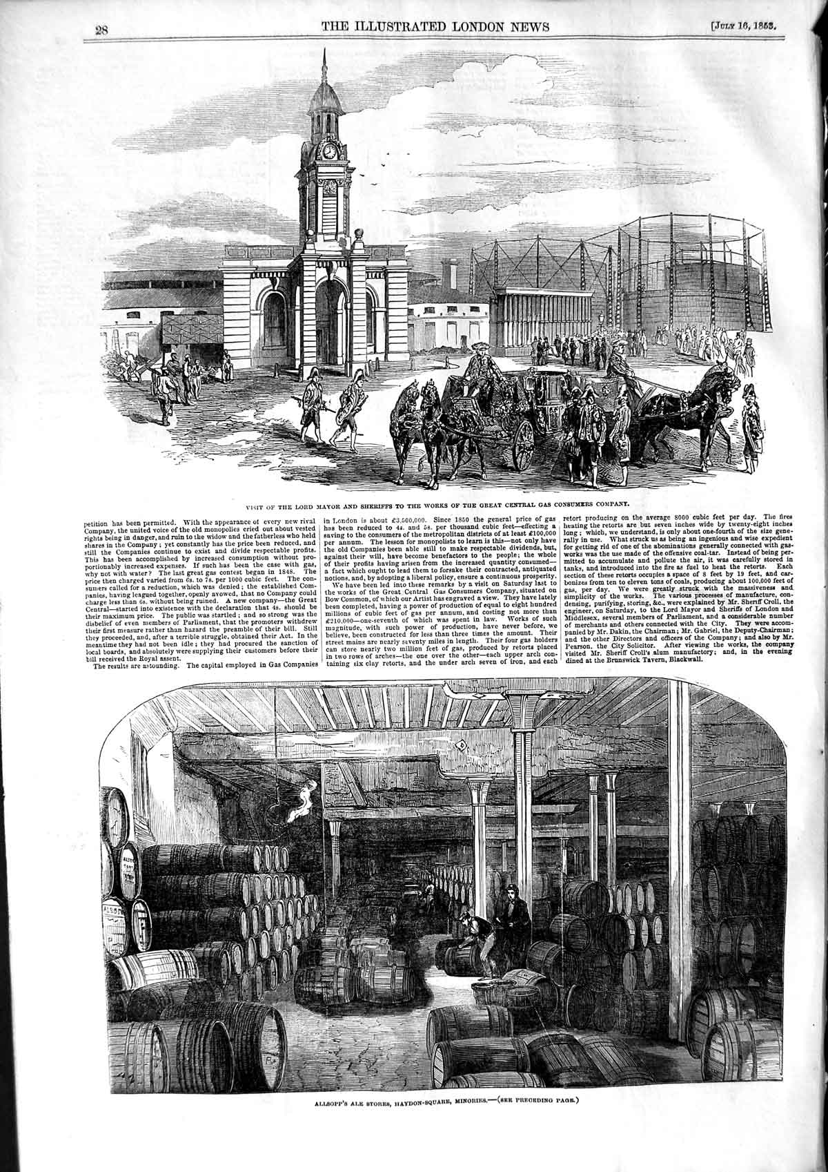Original Old Antique Print 1853 Lord Mayor Gas Company Allsopp Ale Stores M 19th